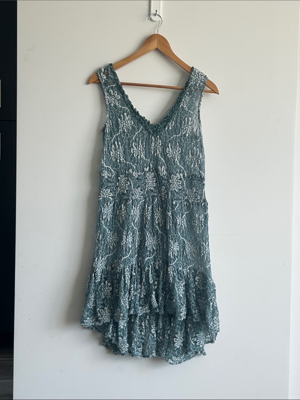 Free People Lace Boho High Low Dress Muted Seafoam Tone